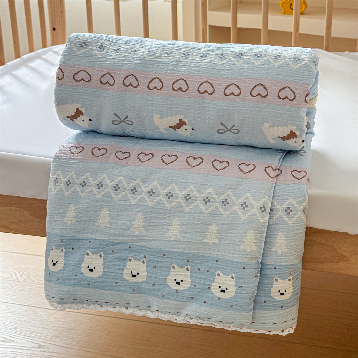 91家纺网 家纺一手货源 找家纺 名兮家居 2026新款儿童A类皱皱纱夏被夏凉被空调被 萌趣