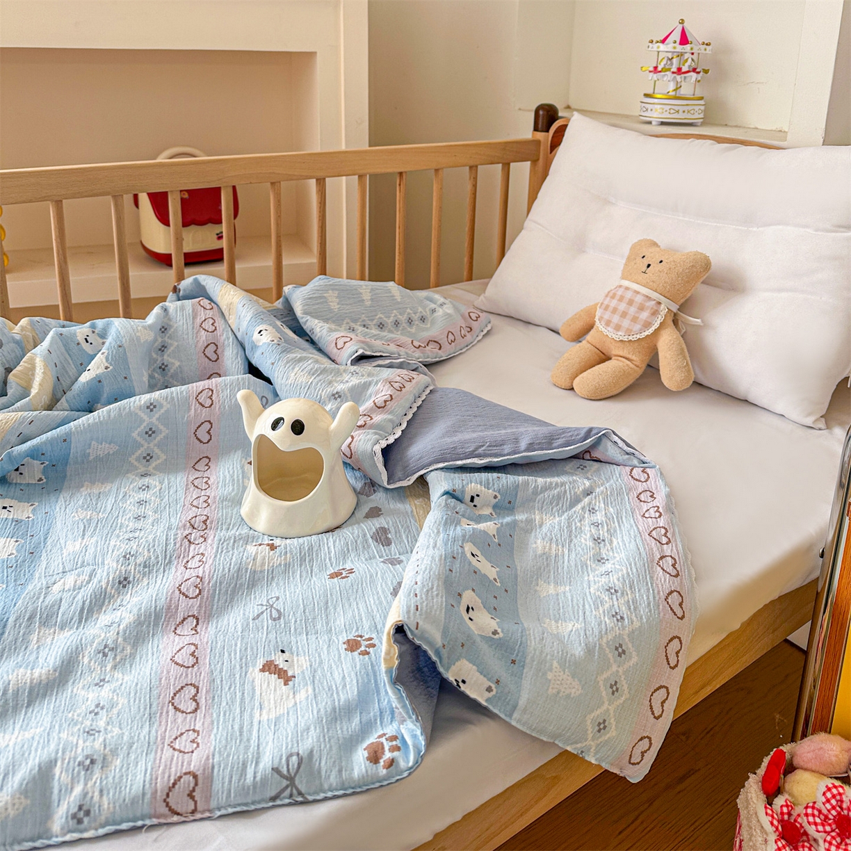 91家纺网 家纺一手货源 找家纺 名兮家居 2026新款儿童A类皱皱纱夏被夏凉被空调被 萌趣