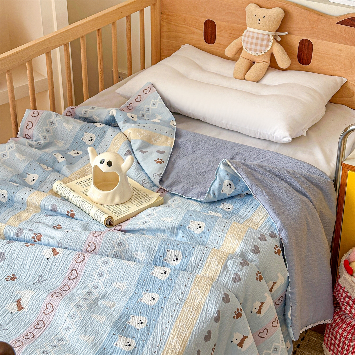 91家纺网 家纺一手货源 找家纺 名兮家居 2026新款儿童A类皱皱纱夏被夏凉被空调被 萌趣