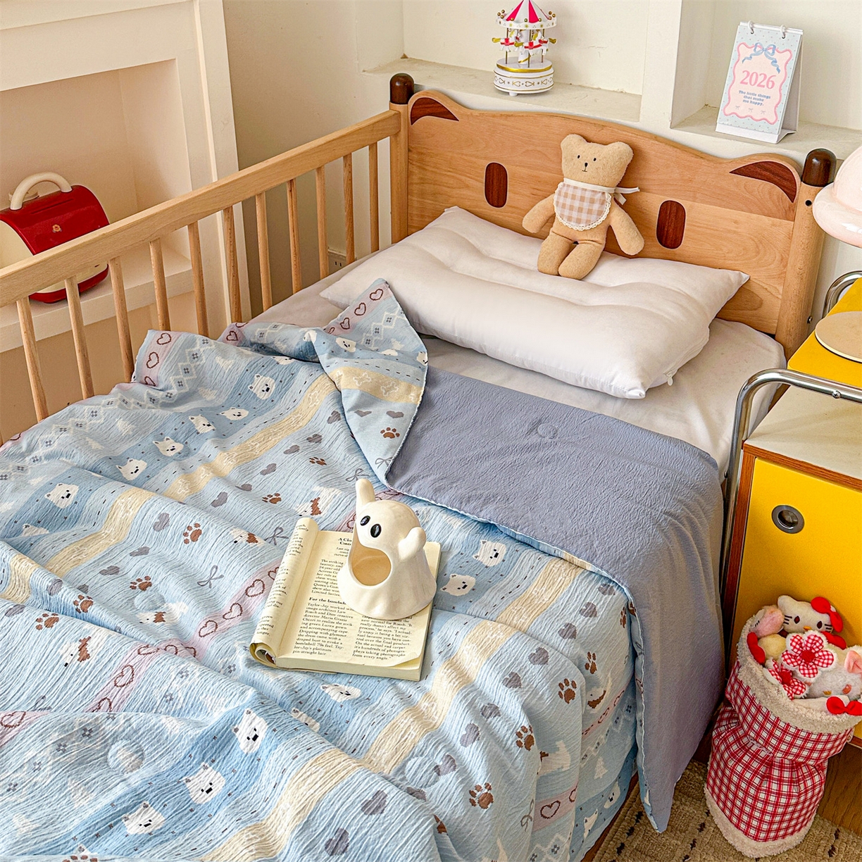 91家纺网 家纺一手货源 找家纺 名兮家居 2026新款儿童A类皱皱纱夏被夏凉被空调被 萌趣