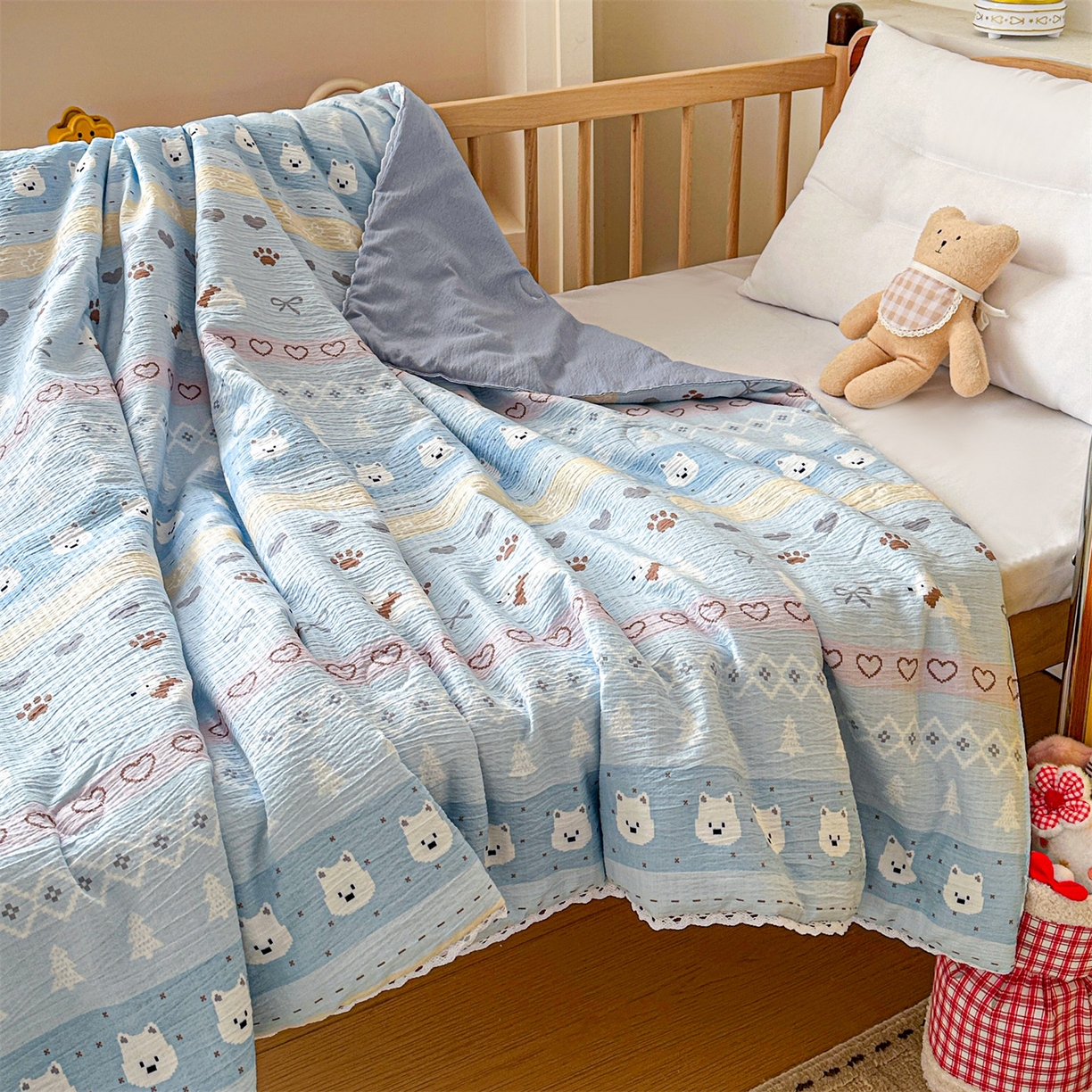 91家纺网 家纺一手货源 找家纺 名兮家居 2026新款儿童A类皱皱纱夏被夏凉被空调被 萌趣