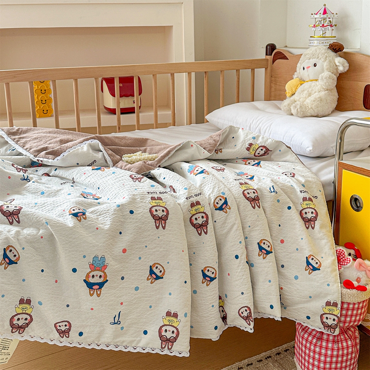 91家纺网 家纺一手货源 找家纺 名兮家居 2026新款儿童A类皱皱纱夏被夏凉被空调被 泡泡兔