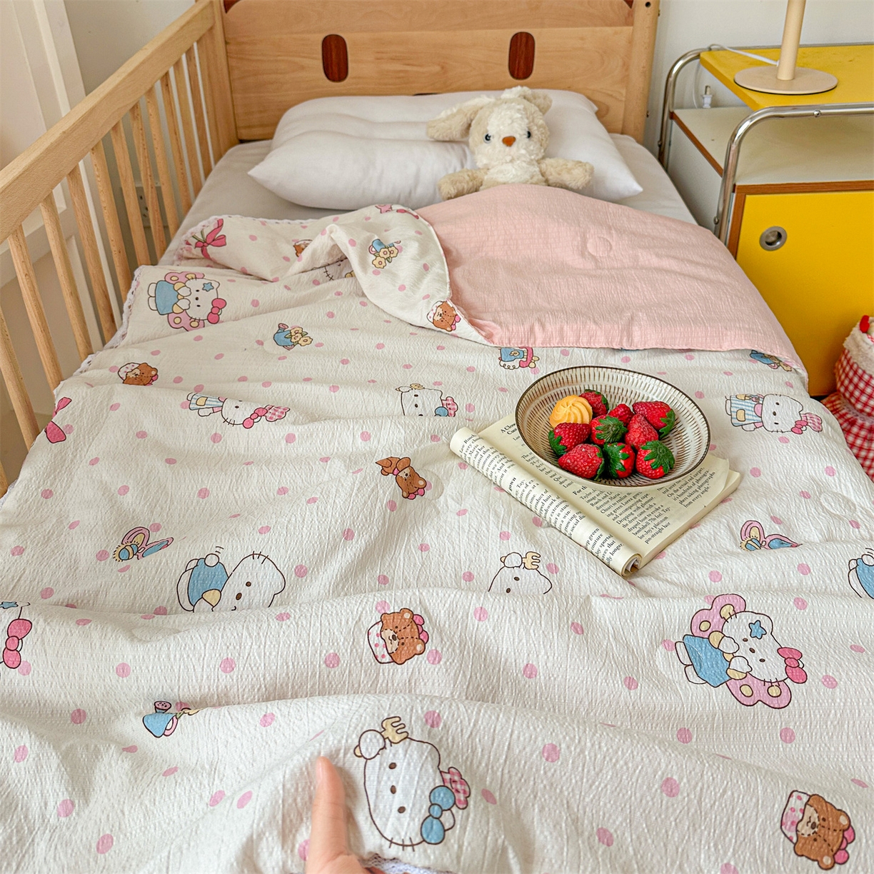 91家纺网 家纺一手货源 找家纺 名兮家居 2026新款儿童A类皱皱纱夏被夏凉被空调被 天使猫咪