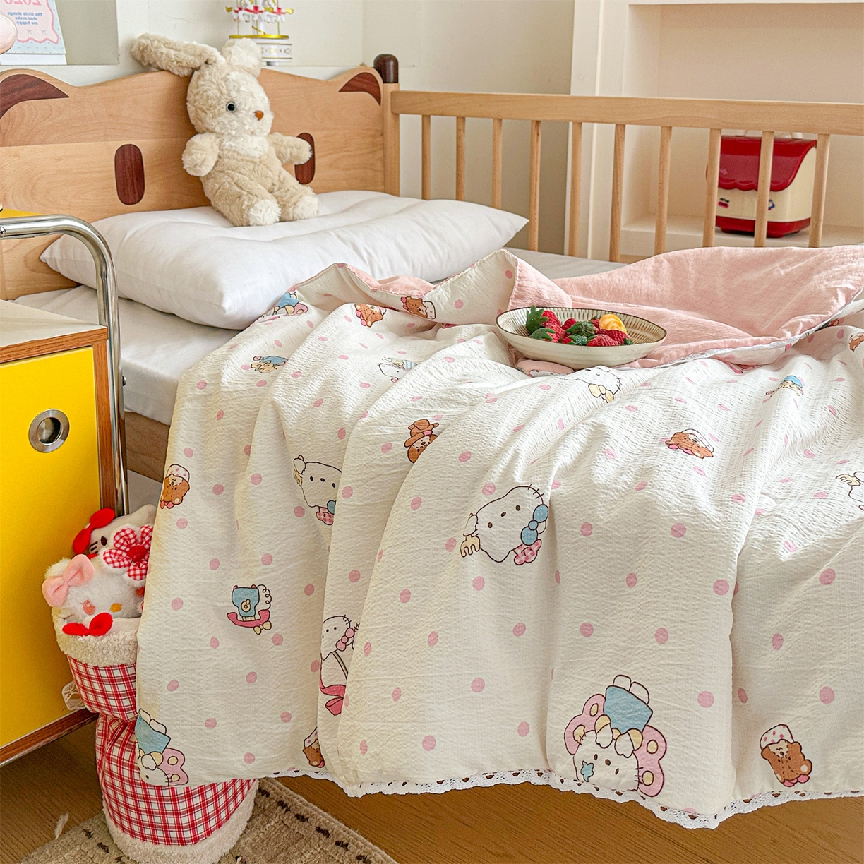 91家纺网 家纺一手货源 找家纺 名兮家居 2026新款儿童A类皱皱纱夏被夏凉被空调被 天使猫咪