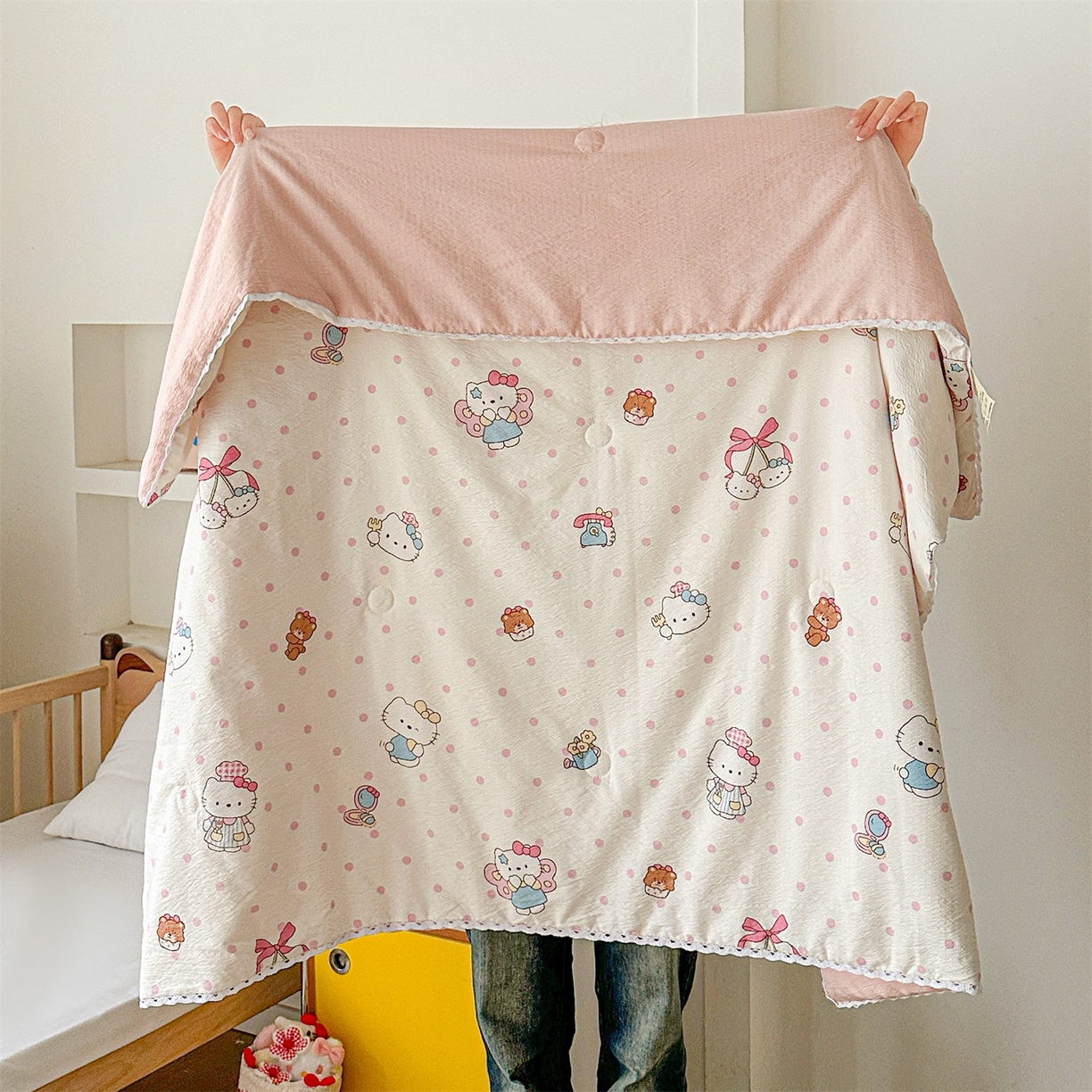 91家纺网 家纺一手货源 找家纺 名兮家居 2026新款儿童A类皱皱纱夏被夏凉被空调被 天使猫咪