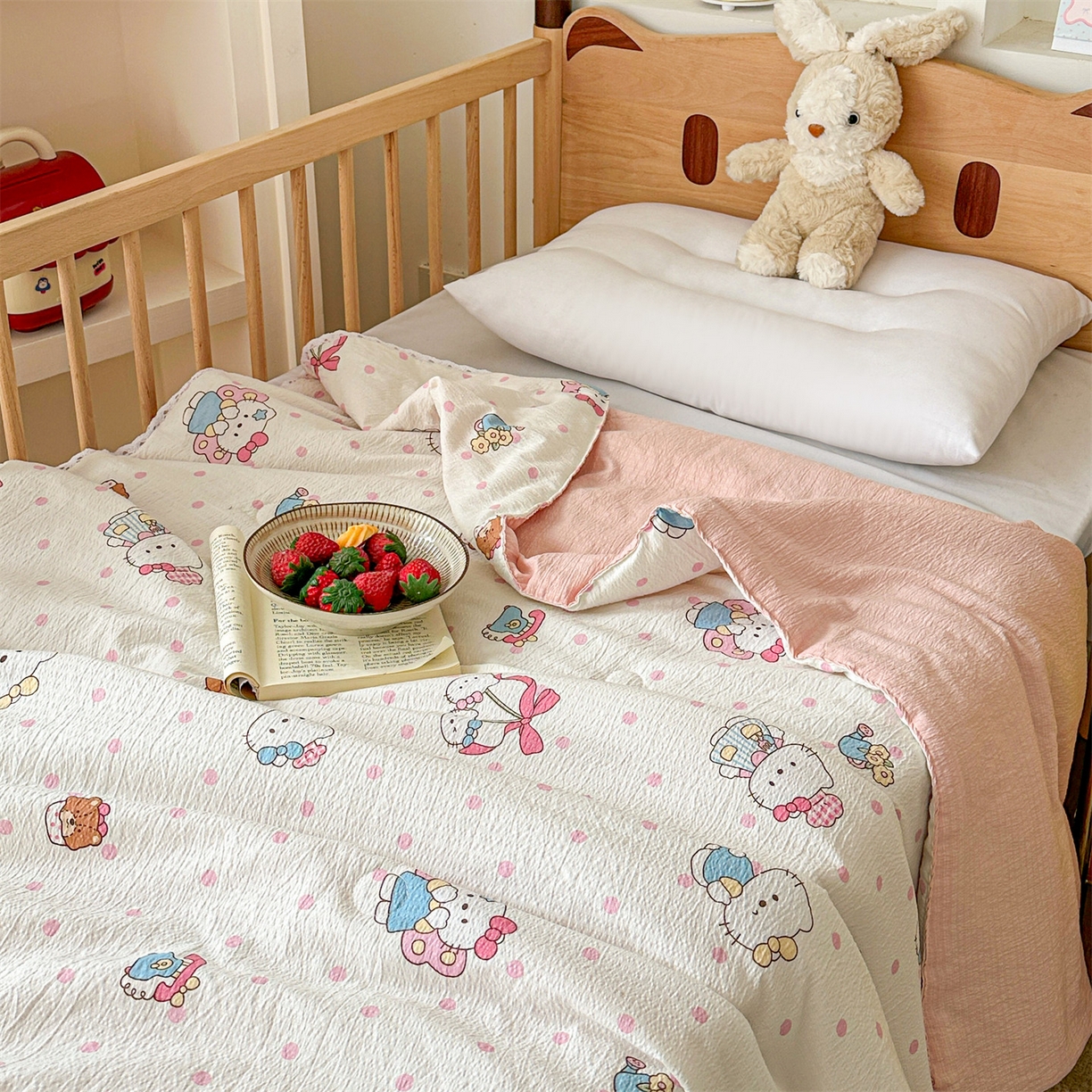 91家纺网 家纺一手货源 找家纺 名兮家居 2026新款儿童A类皱皱纱夏被夏凉被空调被 天使猫咪