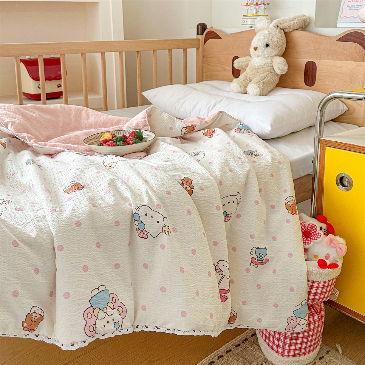 91家纺网 家纺一手货源 找家纺 名兮家居 2026新款儿童A类皱皱纱夏被夏凉被空调被 天使猫咪