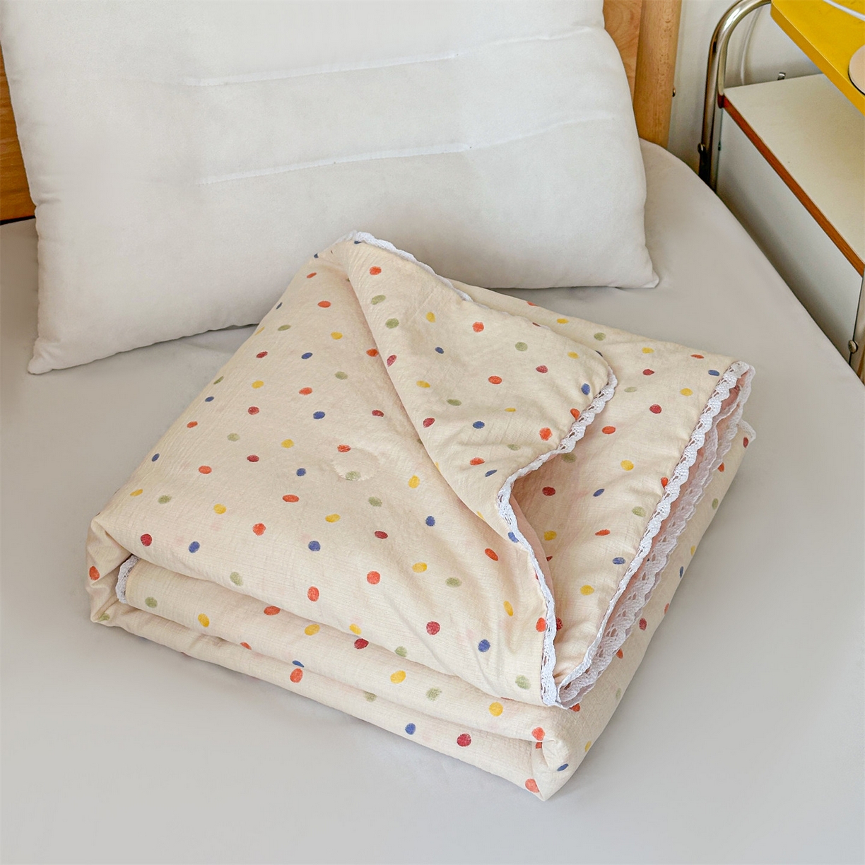 91家纺网 家纺一手货源 找家纺 名兮家居 2026新款儿童A类皱皱纱夏被夏凉被空调被 心动波点