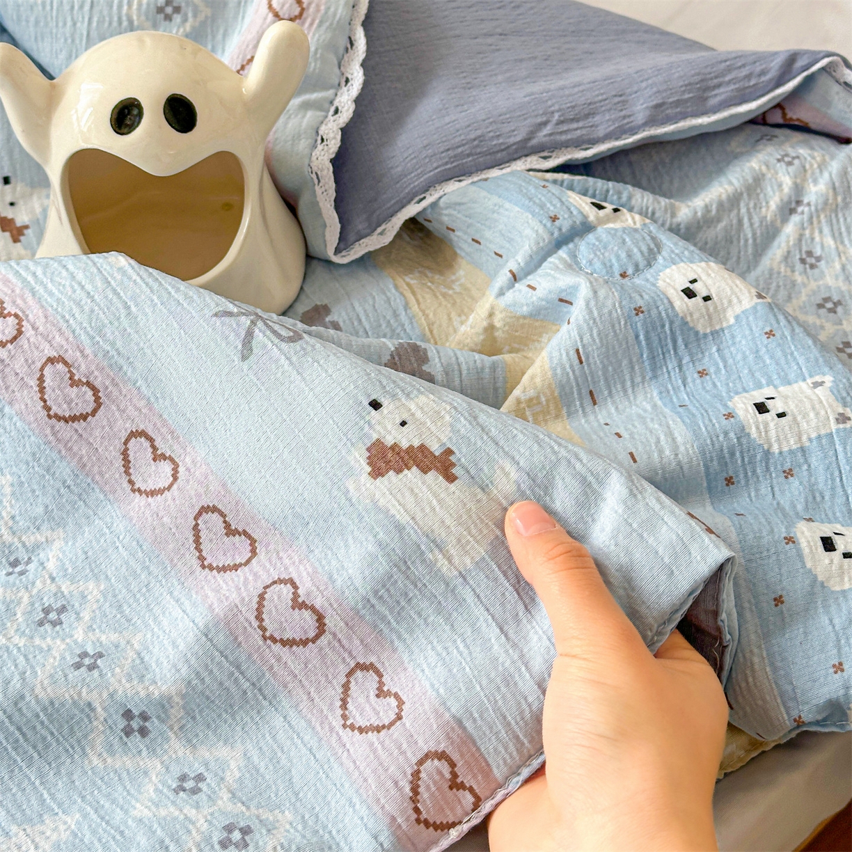 91家纺网 家纺一手货源 找家纺 名兮家居 2026新款儿童A类皱皱纱夏被夏凉被空调被 萌趣