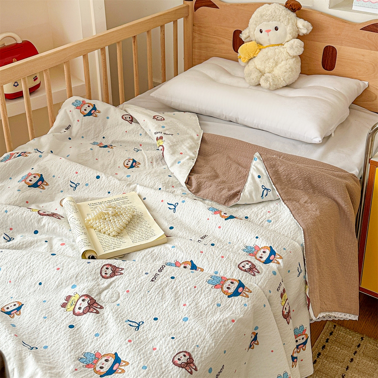 91家纺网 家纺一手货源 找家纺 名兮家居 2026新款儿童A类皱皱纱夏被夏凉被空调被 泡泡兔