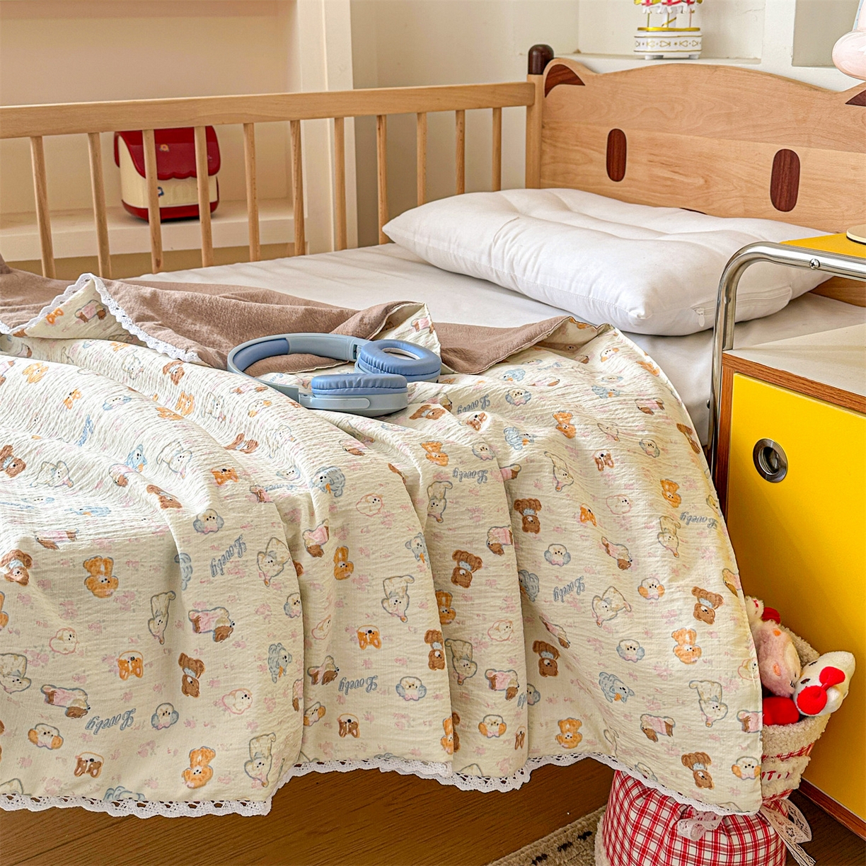 91家纺网 家纺一手货源 找家纺 名兮家居 2026新款儿童A类皱皱纱夏被夏凉被空调被 泡芙狗