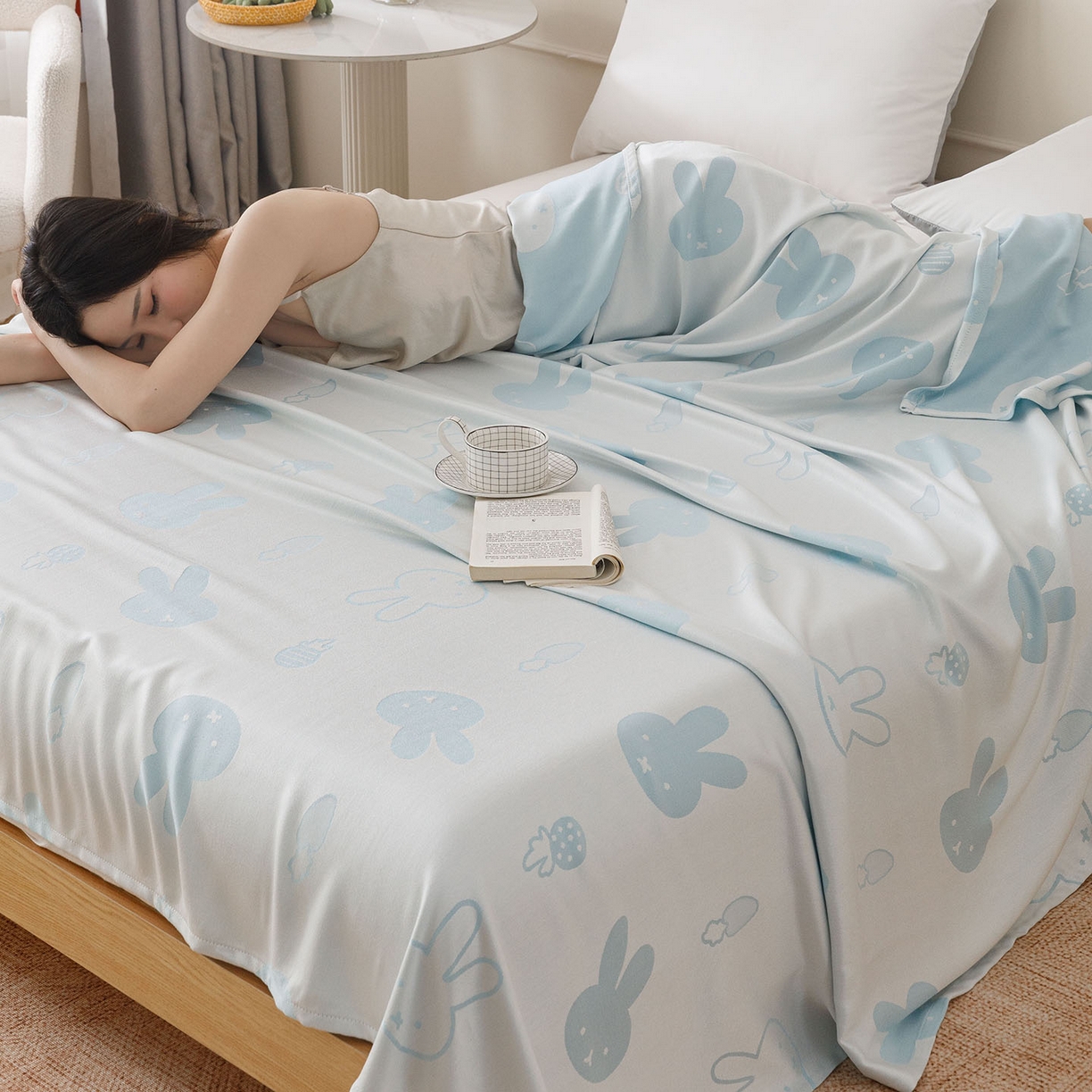 91家纺网 家纺一手货源 找家纺 （总）悦然毛巾被 2026新款竹纤维冷感毯单层毛巾被夏被空调被斜纹提花叶子卡通