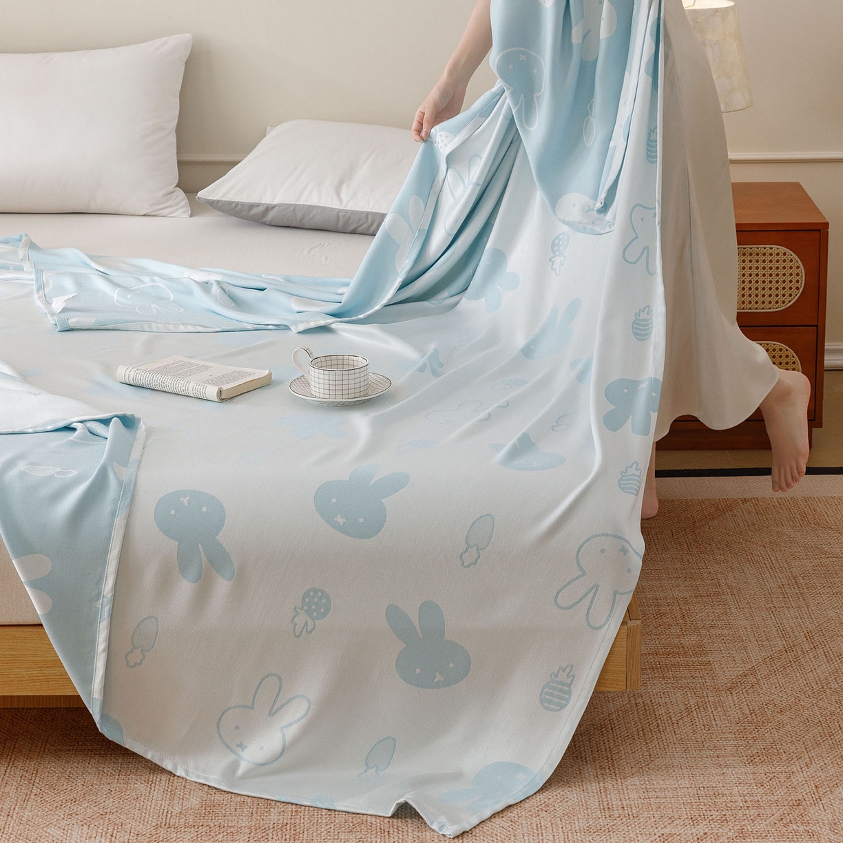 91家纺网 家纺一手货源 找家纺 （总）悦然毛巾被 2026新款竹纤维冷感毯单层毛巾被夏被空调被斜纹提花叶子卡通