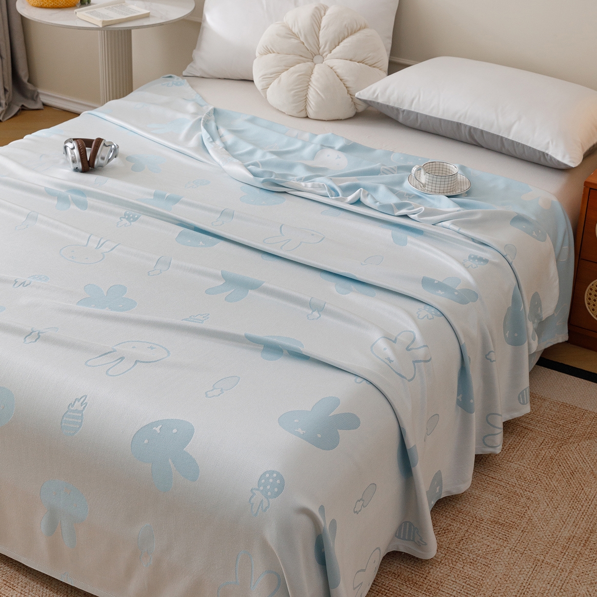 91家纺网 家纺一手货源 找家纺 （总）悦然毛巾被 2026新款竹纤维冷感毯单层毛巾被夏被空调被斜纹提花叶子卡通