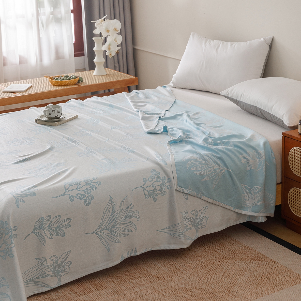 91家纺网 家纺一手货源 找家纺 （总）悦然毛巾被 2026新款竹纤维冷感毯单层毛巾被夏被空调被斜纹提花叶子卡通