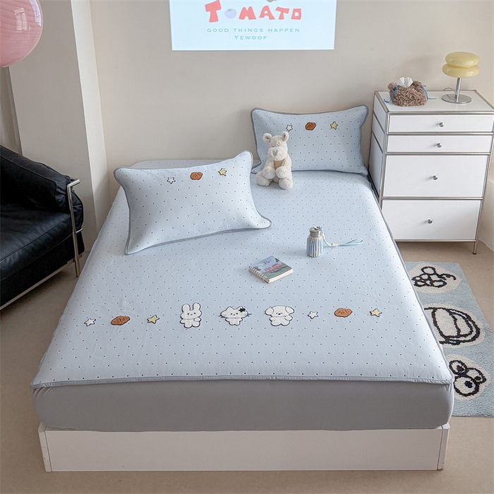 91家纺网 家纺一手货源 找家纺 暖生活 2026新款3DMAX超凉感原创PE冰丝软席子凉席-床笠款 奶蓝星兔