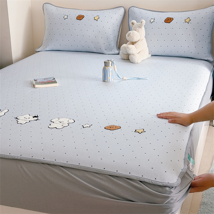 91家纺网 家纺一手货源 找家纺 暖生活 2026新款3DMAX超凉感原创PE冰丝软席子凉席-床笠款 奶蓝星兔