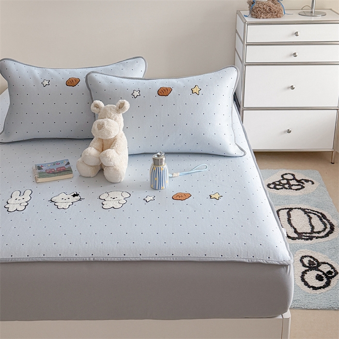 91家纺网 家纺一手货源 找家纺 暖生活 2026新款3DMAX超凉感原创PE冰丝软席子凉席-床笠款 奶蓝星兔