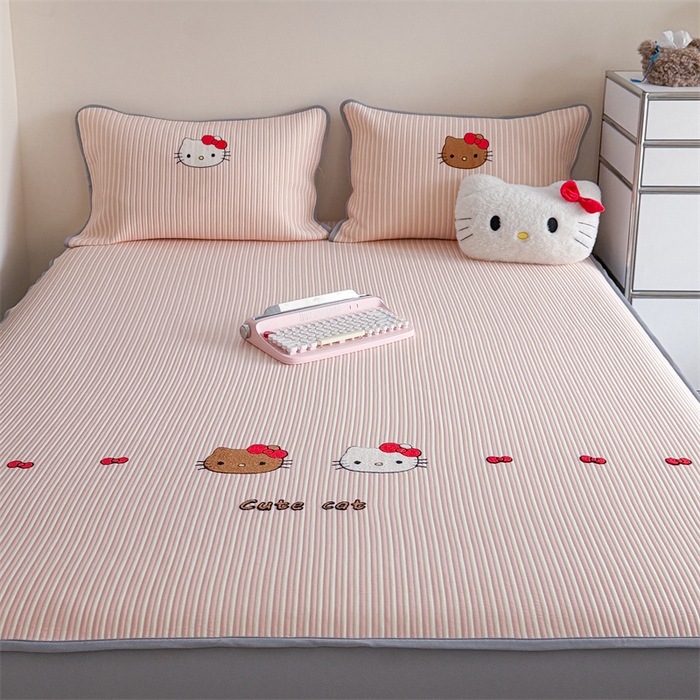 91家纺网 家纺一手货源 找家纺 暖生活 2026新款3DMAX超凉感原创PE冰丝软席子凉席-床笠款 粉条KT