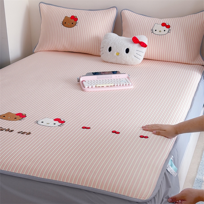 暖生活 2026新款3DMAX超凉感原创PE冰丝软席子凉席-床笠款 粉条KT