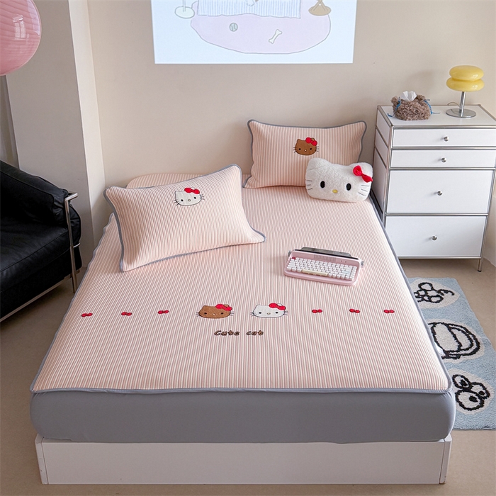 91家纺网 家纺一手货源 找家纺 暖生活 2026新款3DMAX超凉感原创PE冰丝软席子凉席-床笠款 粉条KT