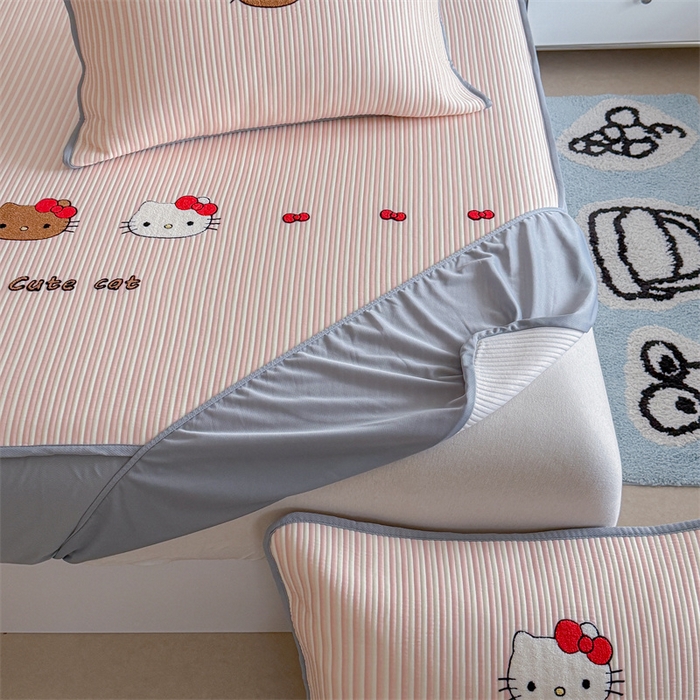 91家纺网 家纺一手货源 找家纺 暖生活 2026新款3DMAX超凉感原创PE冰丝软席子凉席-床笠款 粉条KT