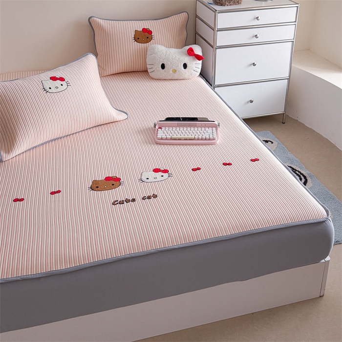 91家纺网 家纺一手货源 找家纺 暖生活 2026新款3DMAX超凉感原创PE冰丝软席子凉席-床笠款 粉条KT