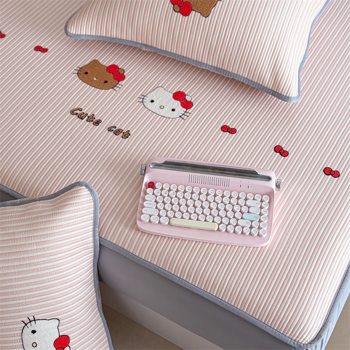 91家纺网 家纺一手货源 找家纺 暖生活 2026新款3DMAX超凉感原创PE冰丝软席子凉席-床笠款 粉条KT