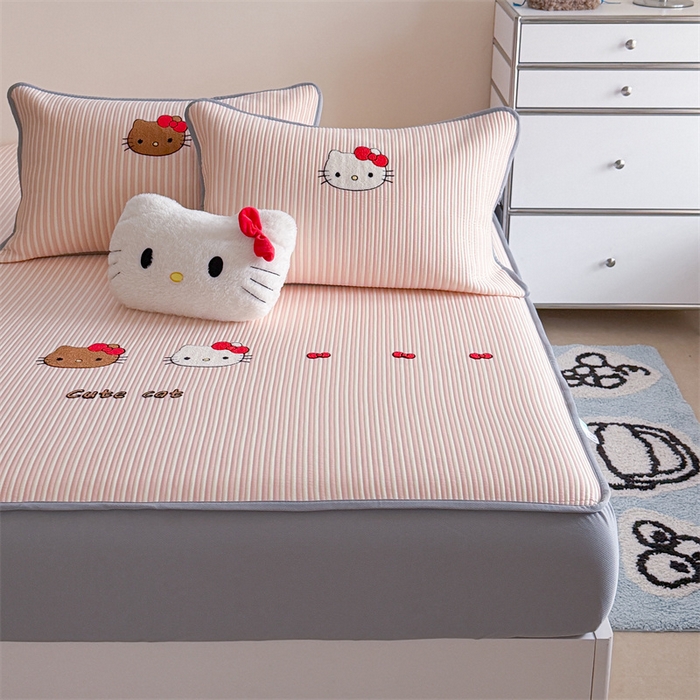 91家纺网 家纺一手货源 找家纺 暖生活 2026新款3DMAX超凉感原创PE冰丝软席子凉席-床笠款 粉条KT