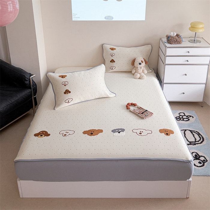 91家纺网 家纺一手货源 找家纺 暖生活 2026新款3DMAX超凉感原创PE冰丝软席子凉席-床笠款 小狗乐园