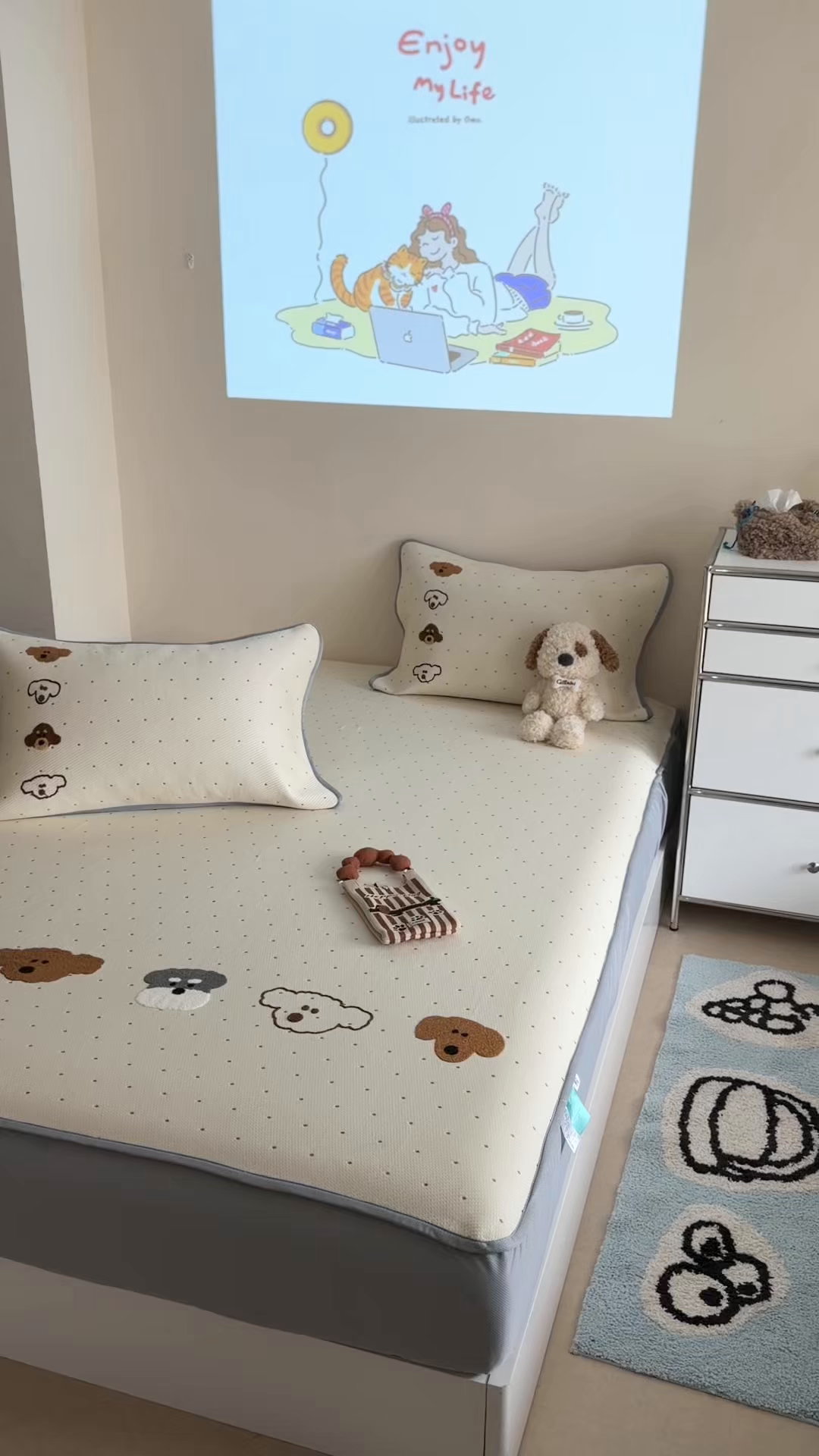 91家纺网 家纺一手货源 找家纺 暖生活 2026新款3DMAX超凉感原创PE冰丝软席子凉席-床笠款 小狗乐园