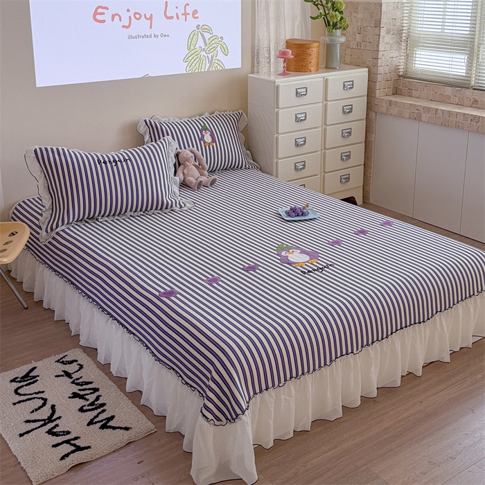 91家纺网 家纺一手货源 找家纺 暖生活 2026新款3DMAX超凉感原创PE冰丝软席子凉席-床裙款 茄子企鹅