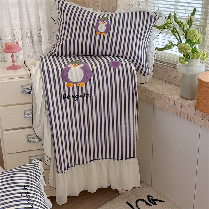 91家纺网 家纺一手货源 找家纺 暖生活 2026新款3DMAX超凉感原创PE冰丝软席子凉席-床裙款 茄子企鹅