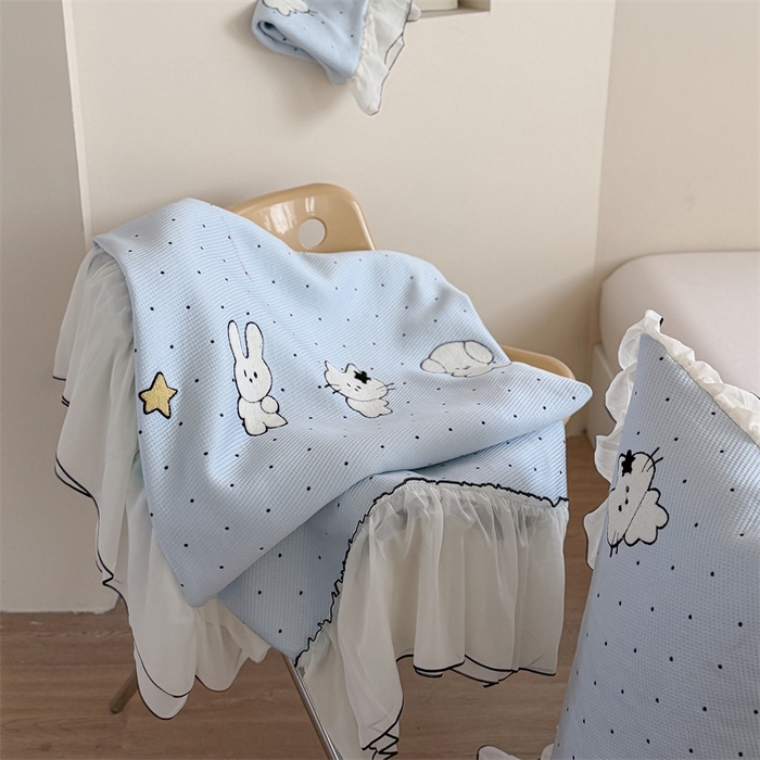 91家纺网 家纺一手货源 找家纺 暖生活 2026新款3DMAX超凉感原创PE冰丝软席子凉席-床裙款 奶蓝星兔