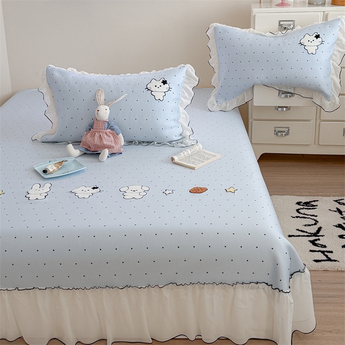 91家纺网 家纺一手货源 找家纺 暖生活 2026新款3DMAX超凉感原创PE冰丝软席子凉席-床裙款 奶蓝星兔