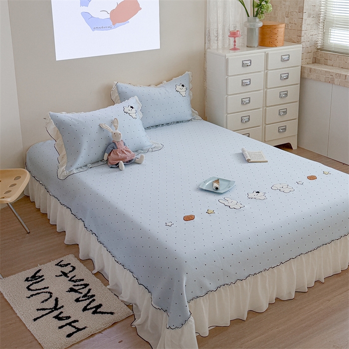 91家纺网 家纺一手货源 找家纺 暖生活 2026新款3DMAX超凉感原创PE冰丝软席子凉席-床裙款 奶蓝星兔