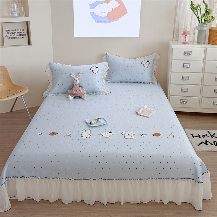 91家纺网 家纺一手货源 找家纺 暖生活 2026新款3DMAX超凉感原创PE冰丝软席子凉席-床裙款 奶蓝星兔