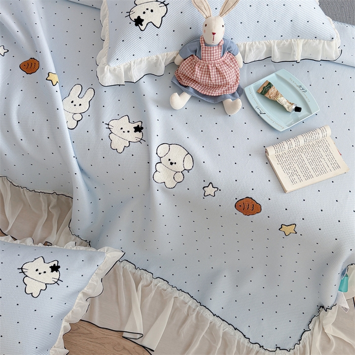 91家纺网 家纺一手货源 找家纺 暖生活 2026新款3DMAX超凉感原创PE冰丝软席子凉席-床裙款 奶蓝星兔