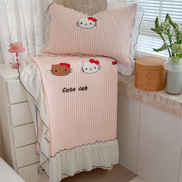 91家纺网 家纺一手货源 找家纺 暖生活 2026新款3DMAX超凉感原创PE冰丝软席子凉席-床裙款 粉条KT