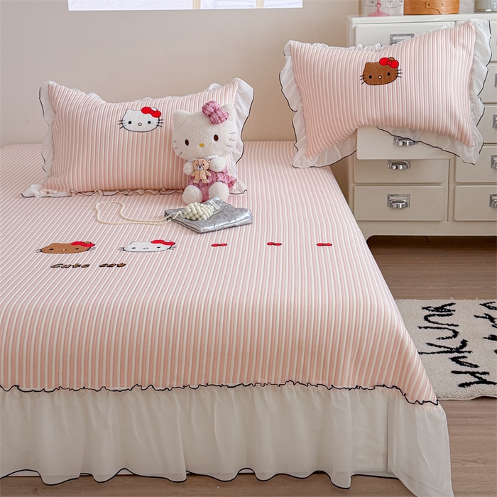 91家纺网 家纺一手货源 找家纺 暖生活 2026新款3DMAX超凉感原创PE冰丝软席子凉席-床裙款 粉条KT