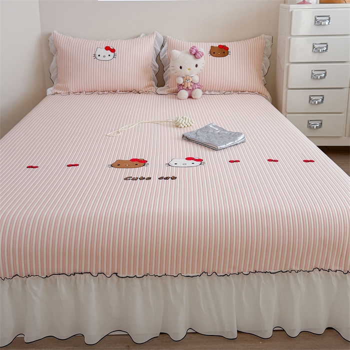 91家纺网 家纺一手货源 找家纺 暖生活 2026新款3DMAX超凉感原创PE冰丝软席子凉席-床裙款 粉条KT