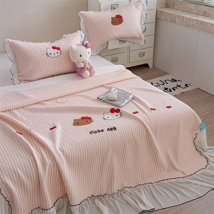 91家纺网 家纺一手货源 找家纺 暖生活 2026新款3DMAX超凉感原创PE冰丝软席子凉席-床裙款 粉条KT