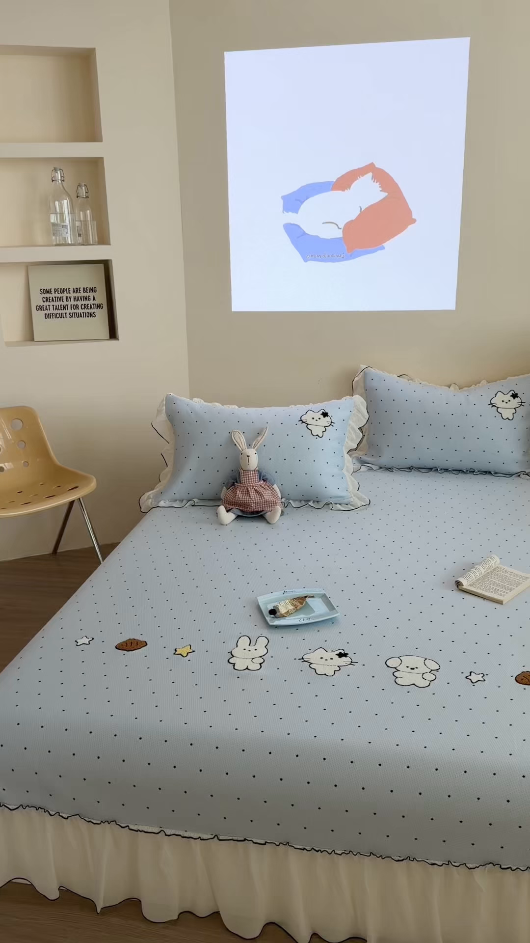 91家纺网 家纺一手货源 找家纺 暖生活 2026新款3DMAX超凉感原创PE冰丝软席子凉席-床裙款 奶蓝星兔