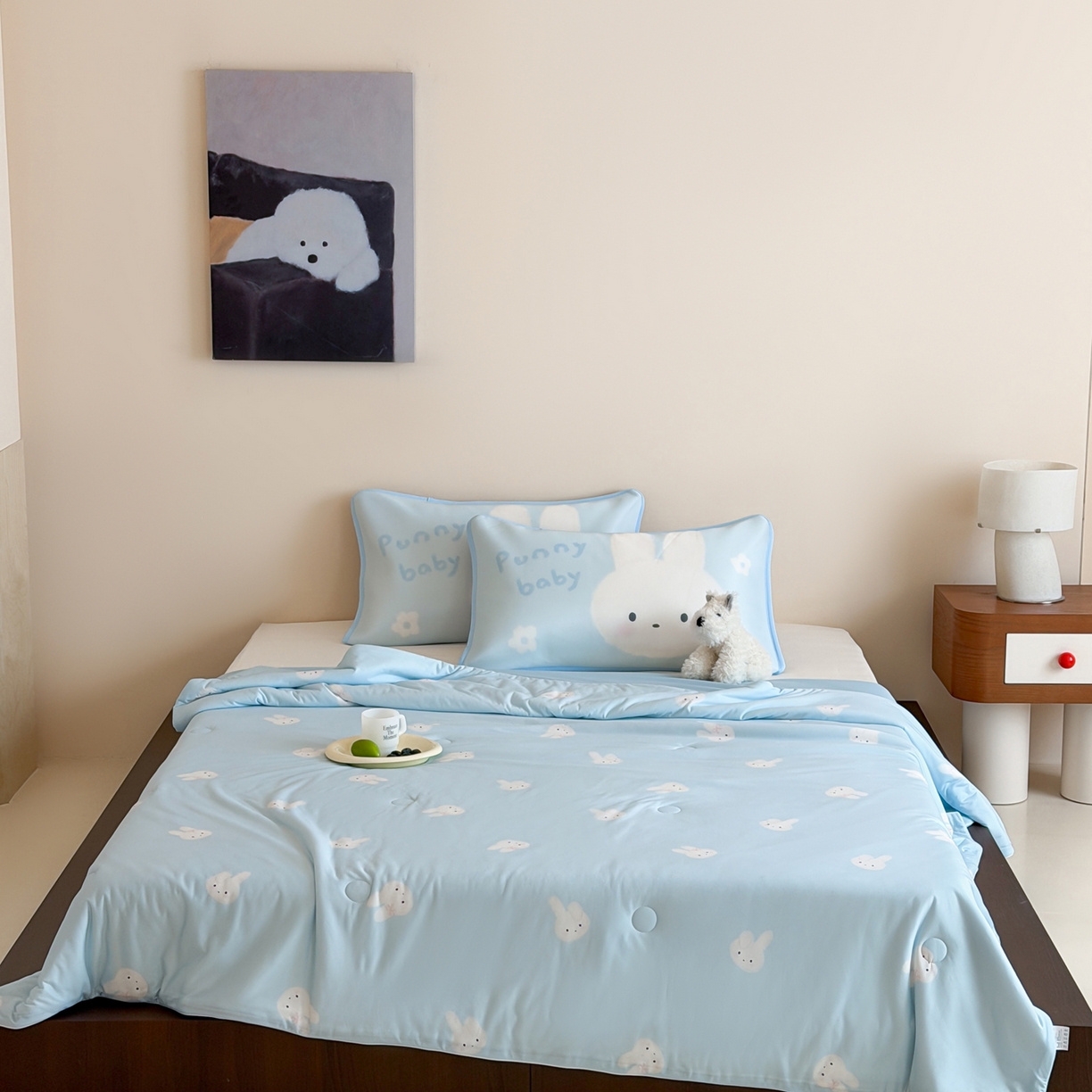 91家纺网 家纺一手货源 找家纺 桃喜 2026新款A类绵绵冰双感夏被夏凉被空调被（一面针织棉一面凉感 夏被海盐蓝小兔