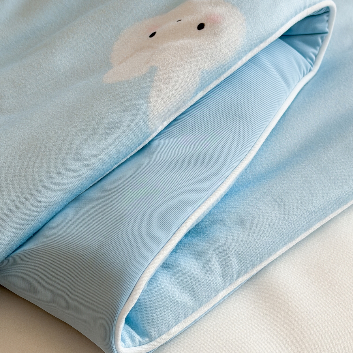 91家纺网 家纺一手货源 找家纺 桃喜 2026新款A类绵绵冰双感夏被夏凉被空调被（一面针织棉一面凉感 夏被海盐蓝小兔