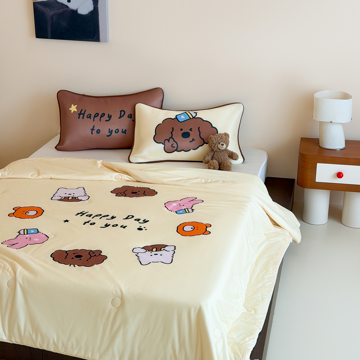 91家纺网 家纺一手货源 找家纺 桃喜 2026新款A类绵绵冰双感夏被夏凉被空调被（一面针织棉一面凉感 夏被卷毛狗狗的夏天