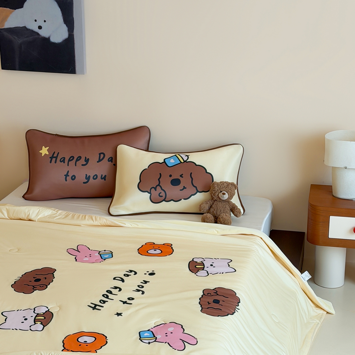 91家纺网 家纺一手货源 找家纺 桃喜 2026新款A类绵绵冰双感夏被夏凉被空调被（一面针织棉一面凉感 夏被卷毛狗狗的夏天