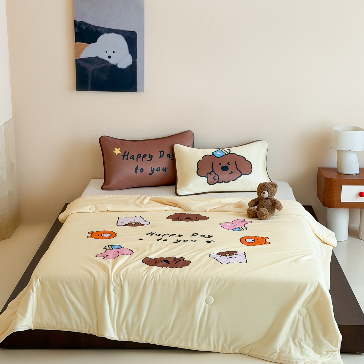 91家纺网 家纺一手货源 找家纺 桃喜 2026新款A类绵绵冰双感夏被夏凉被空调被（一面针织棉一面凉感 夏被卷毛狗狗的夏天