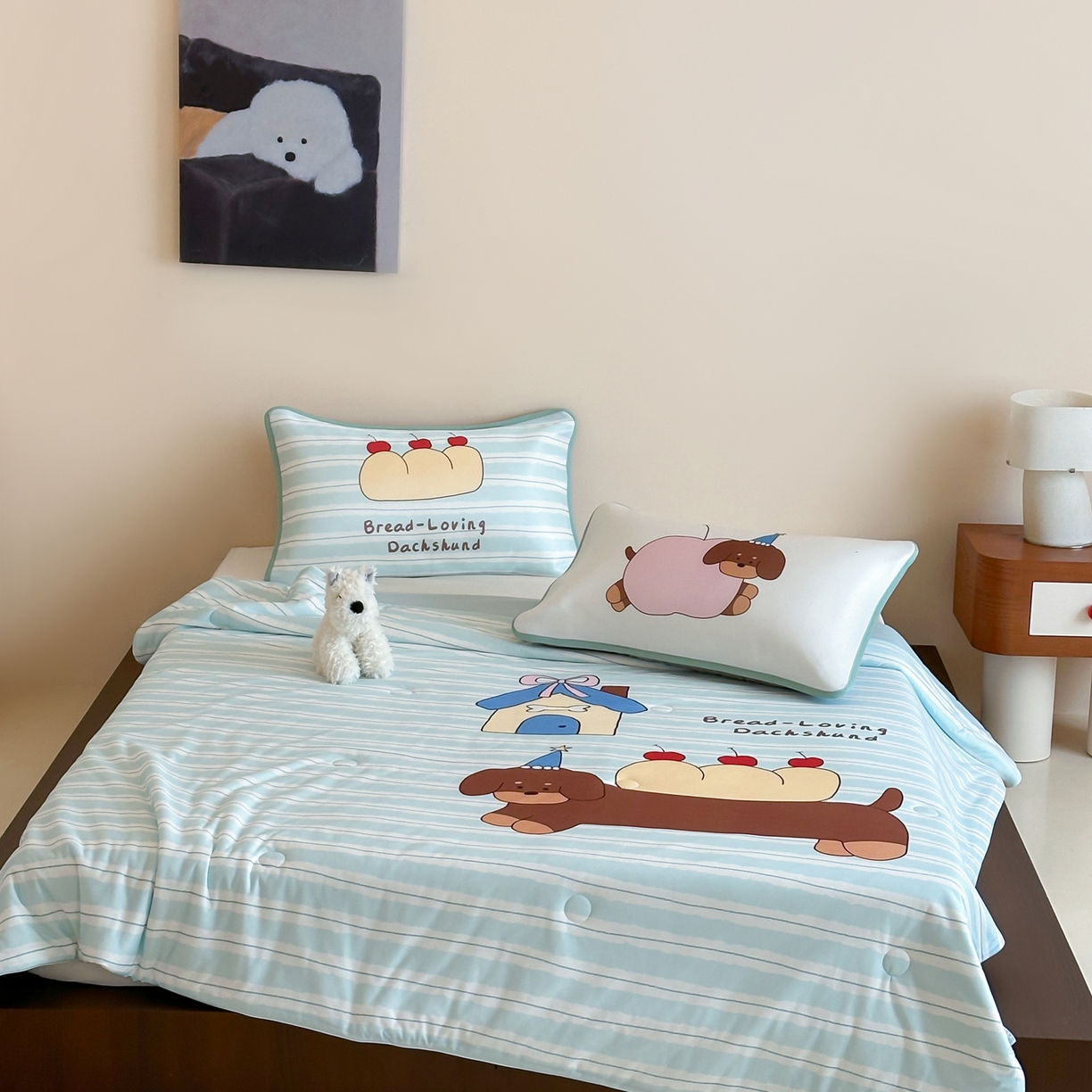 91家纺网 家纺一手货源 找家纺 桃喜 2026新款A类绵绵冰双感夏被夏凉被空调被（一面针织棉一面凉感 夏被面包腊肠狗