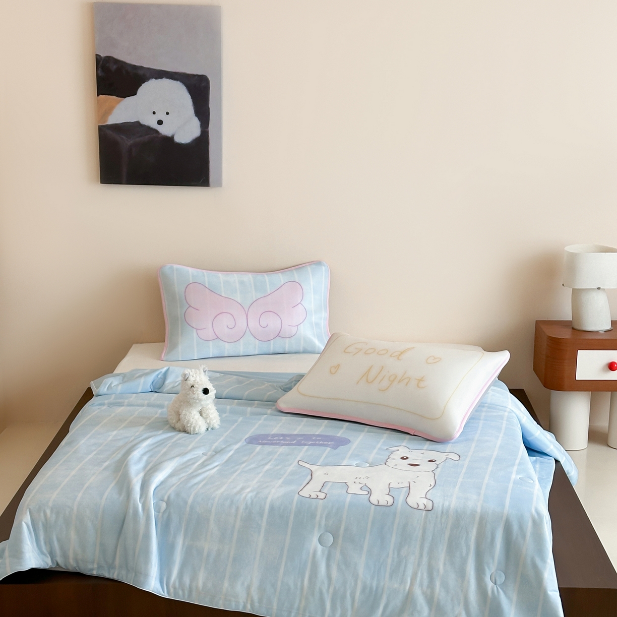 91家纺网 家纺一手货源 找家纺 桃喜 2026新款A类绵绵冰双感夏被夏凉被空调被（一面针织棉一面凉感 夏被小狗童话屋